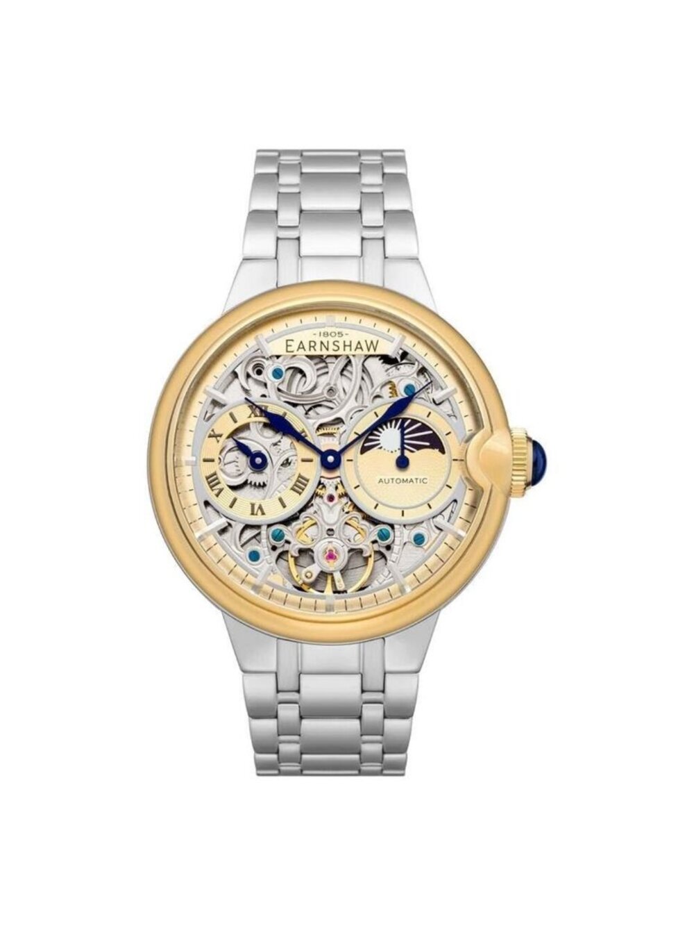 NWT Thomas Earnshaw Barallier Sun Moon Dual Time Chronograph Automatic Gold Dial